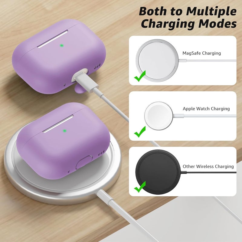 Tandoler Compatible with Airpods Pro 2 Case, Soft Silicone Skin Cover Protective Cases with Cleaner kit and Lanyard Compatible for AirPod Pro 2nd Generation, Front LED Visible-Lavender - Image 4